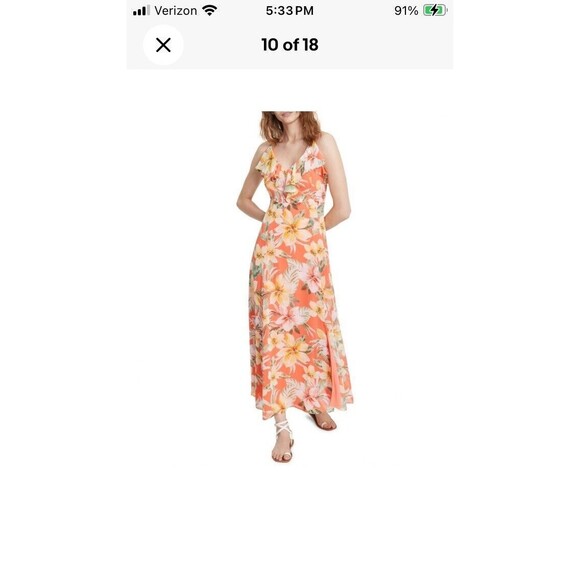 Bar III Women's Orange Yellow Green Dress Floral Ruffle Sleeveless Size XS New - Picture 11 of 12